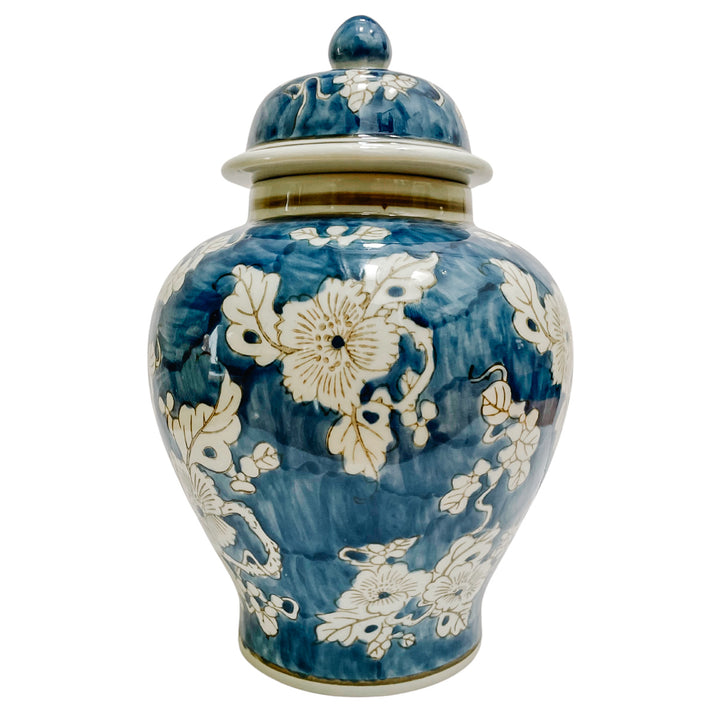 Pair of Indigo Blue & White Scrolling Floral Ginger Jars