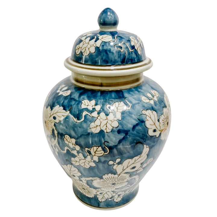 Pair of Indigo Blue & White Scrolling Floral Ginger Jars