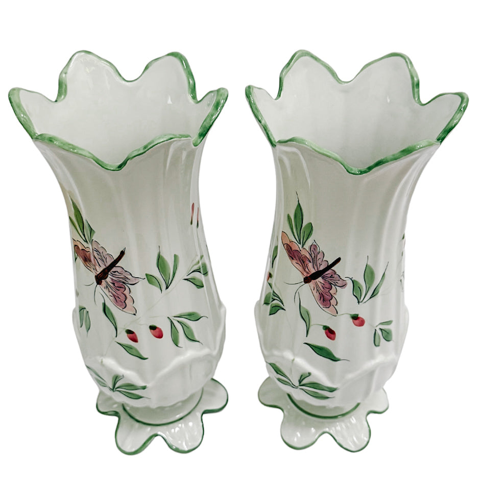 Pair of Italian Hand-Painted Vases by Zanolli