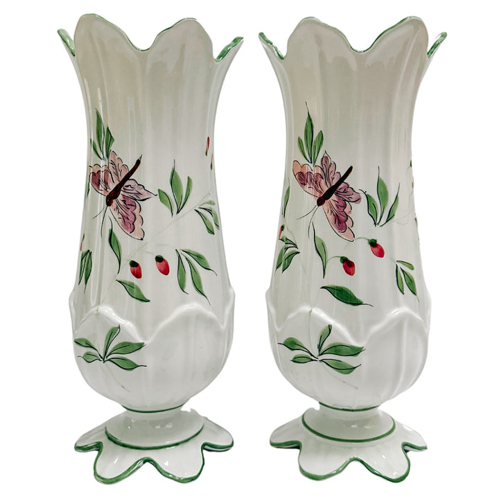 Pair of Italian Hand-Painted Vases by Zanolli