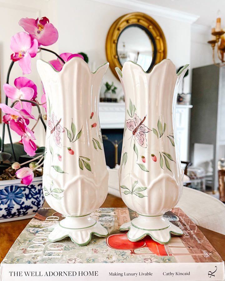 Pair of Italian Hand-Painted Vases by Zanolli