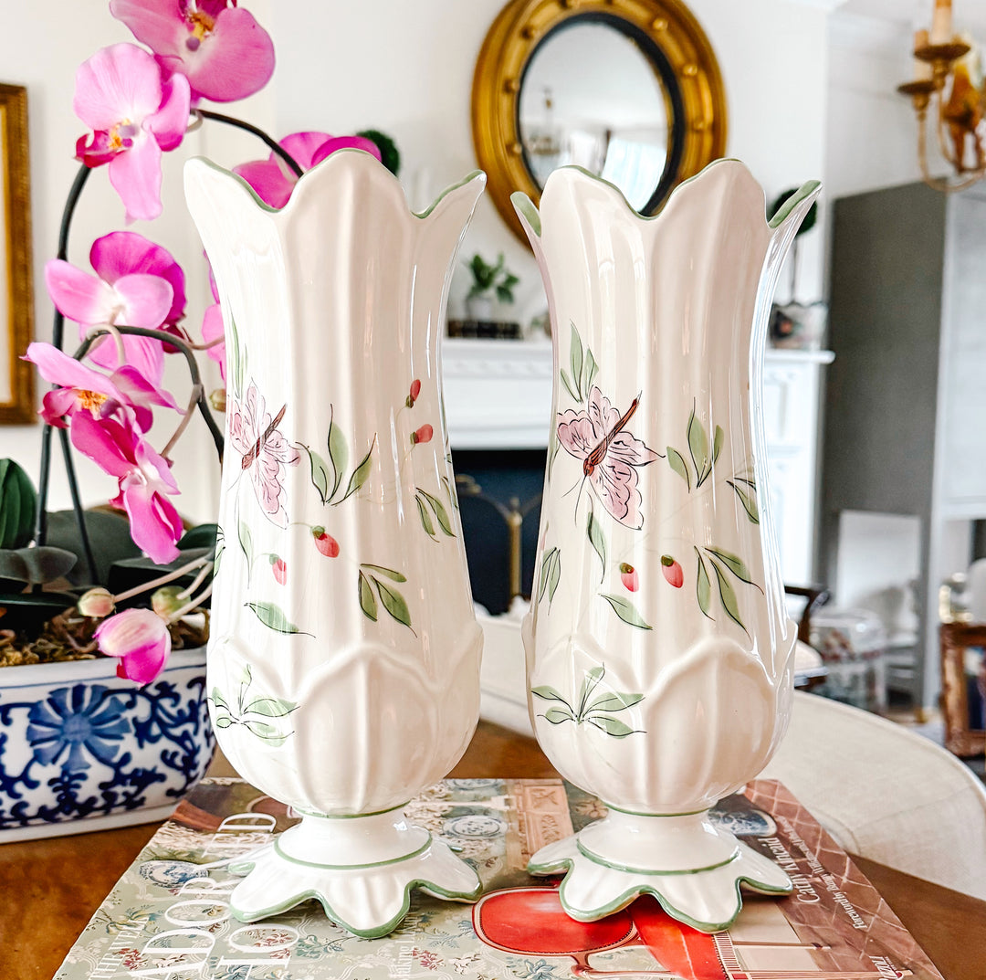 Pair of Italian Hand-Painted Vases by Zanolli