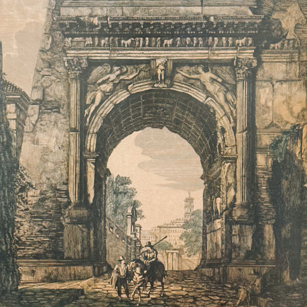 Pair of Large 19th Century Luigi Rossini Architectural Roman Arch Etchings