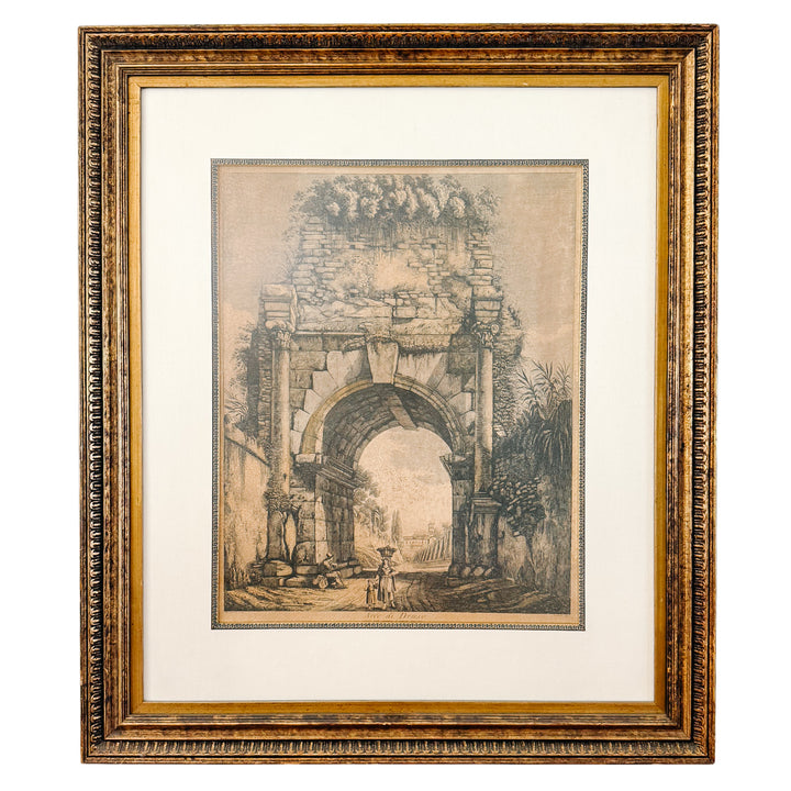 Pair of Large 19th Century Luigi Rossini Architectural Roman Arch Etchings