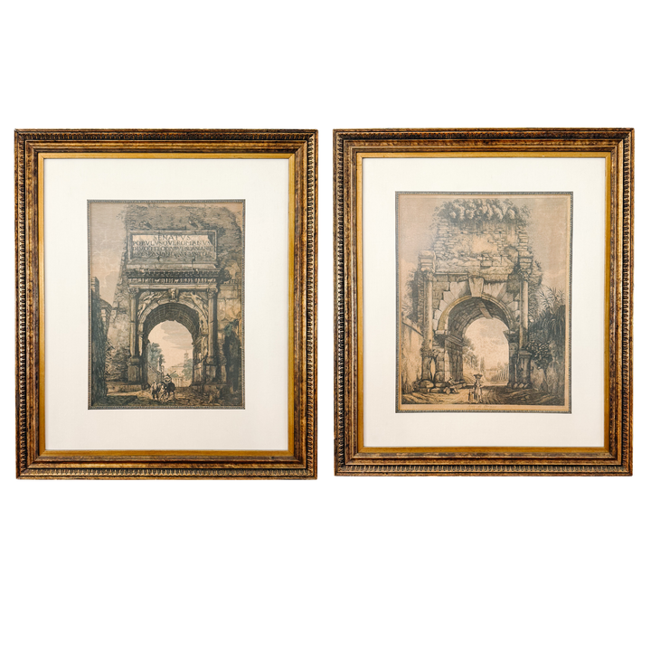 Pair of Large 19th Century Luigi Rossini Architectural Roman Arch Etchings