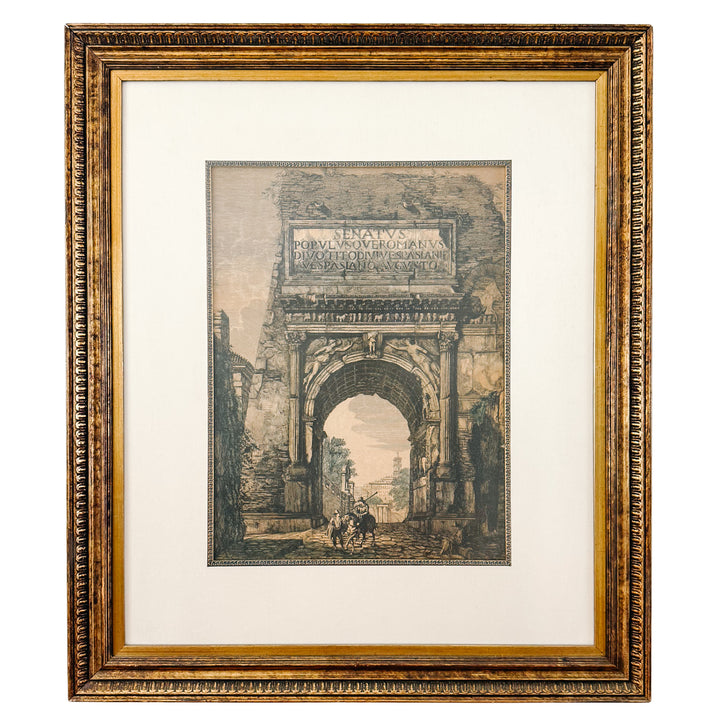 Pair of Large 19th Century Luigi Rossini Architectural Roman Arch Etchings
