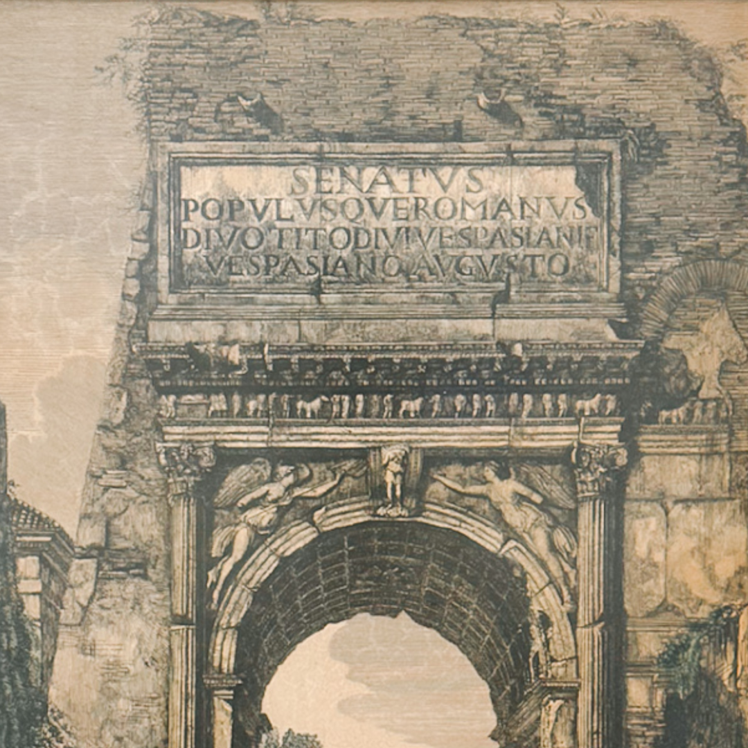 Pair of Large 19th Century Luigi Rossini Architectural Roman Arch Etchings