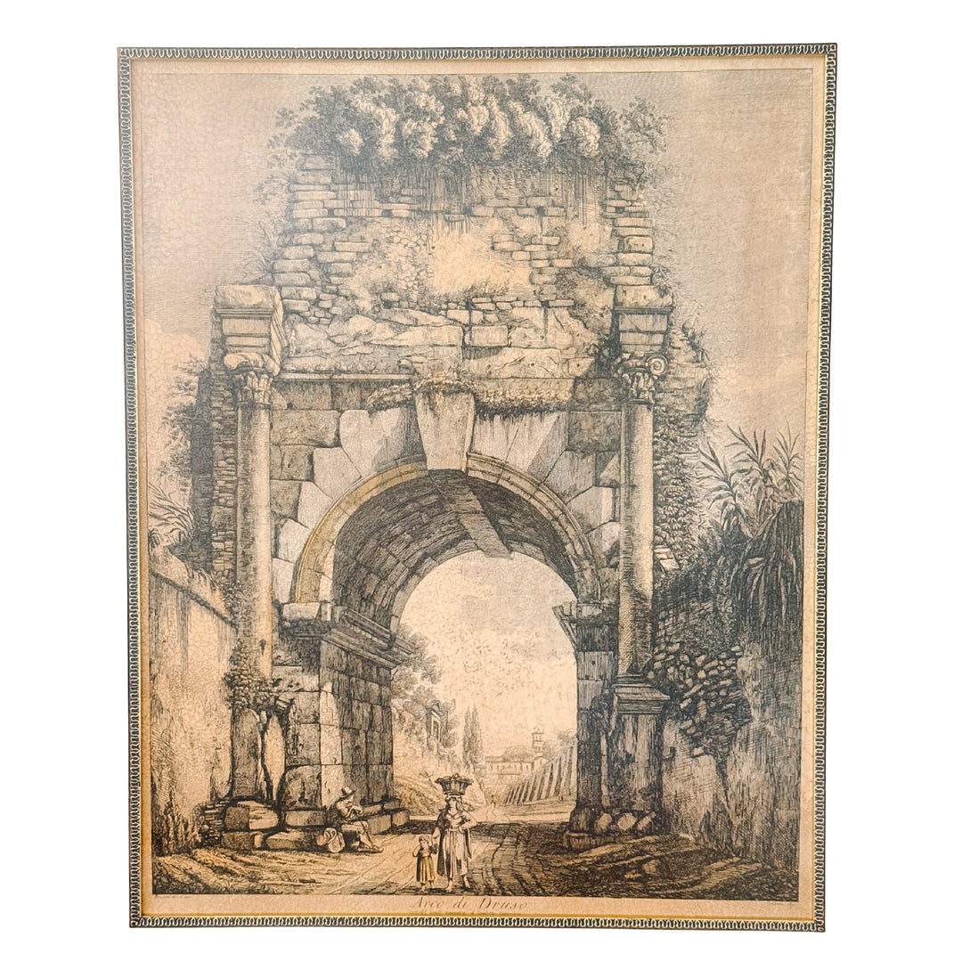 Pair of Large 19th Century Luigi Rossini Architectural Roman Arch Etchings