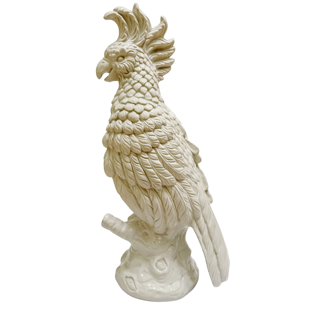 Large Scale Mid-Century Italian Glazed Blanc De Chine Cockatoos