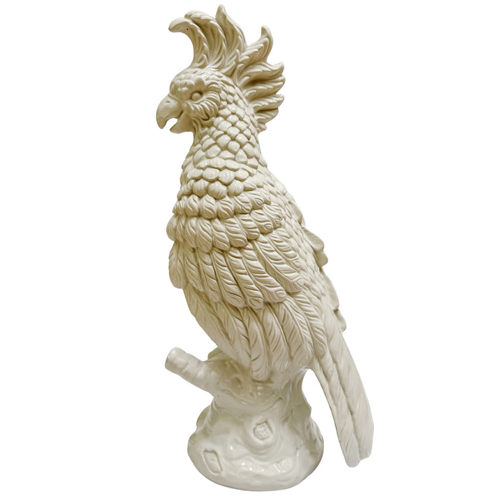 Large Scale Mid-Century Italian Glazed Blanc De Chine Cockatoos