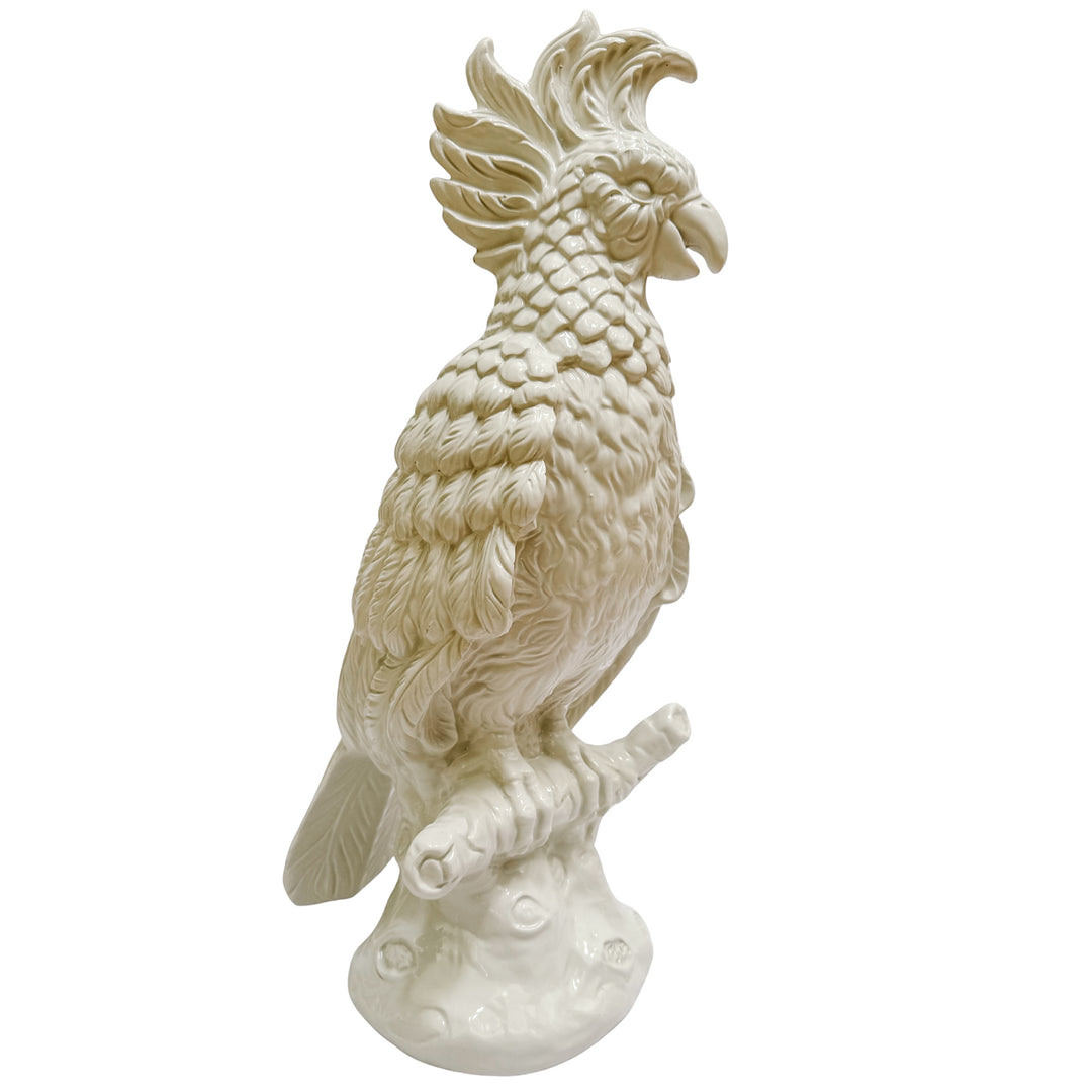 Large Scale Mid-Century Italian Glazed Blanc De Chine Cockatoos