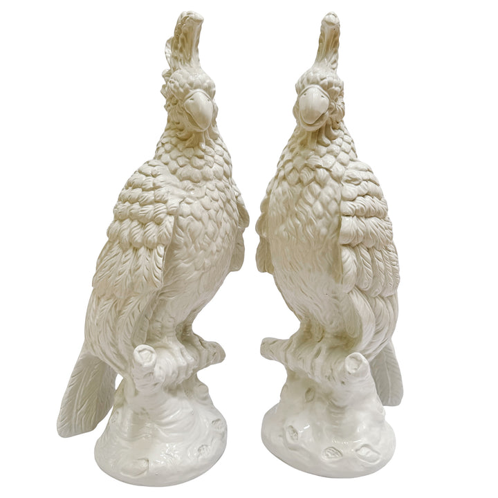 Large Scale Mid-Century Italian Glazed Blanc De Chine Cockatoos