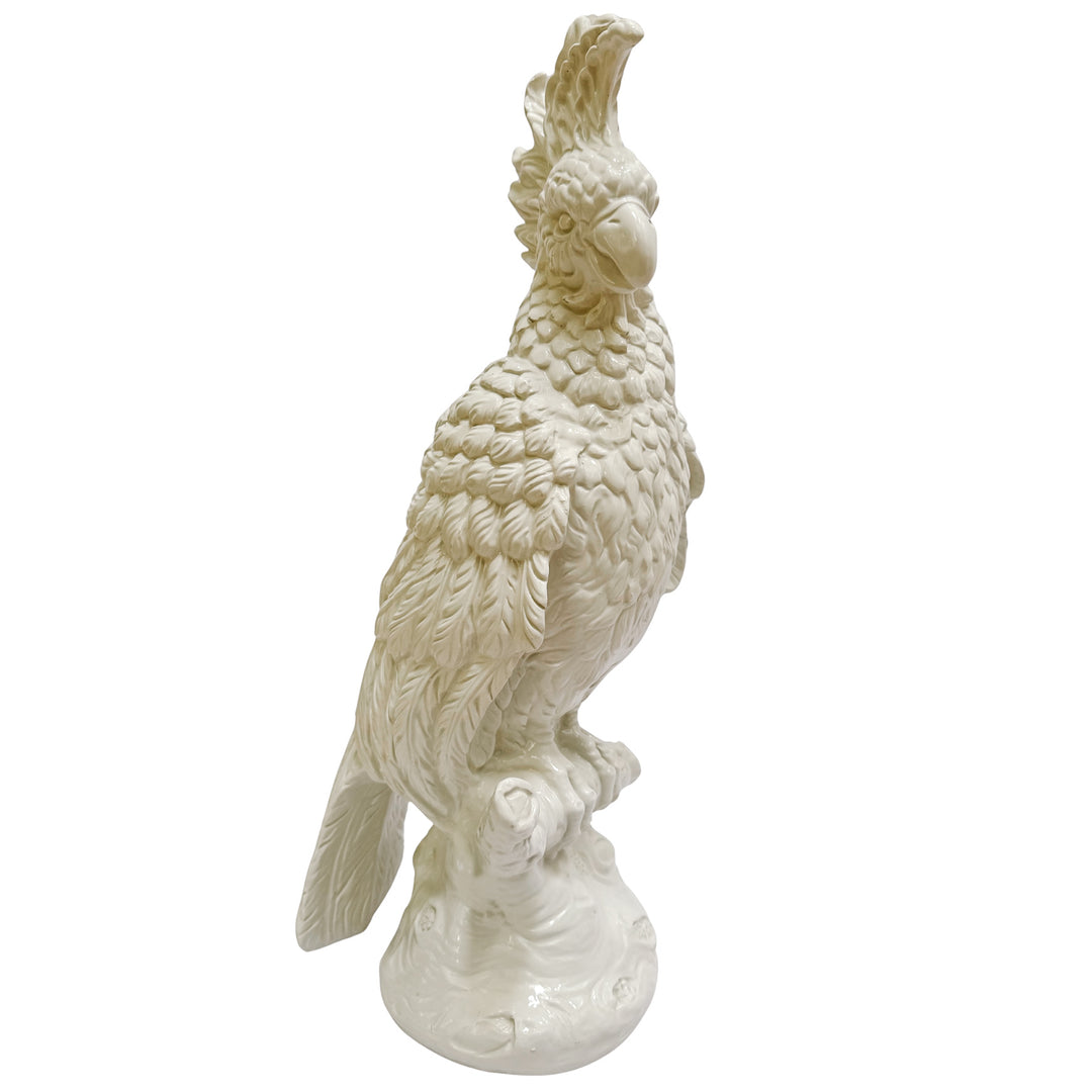 Large Scale Mid-Century Italian Glazed Blanc De Chine Cockatoos