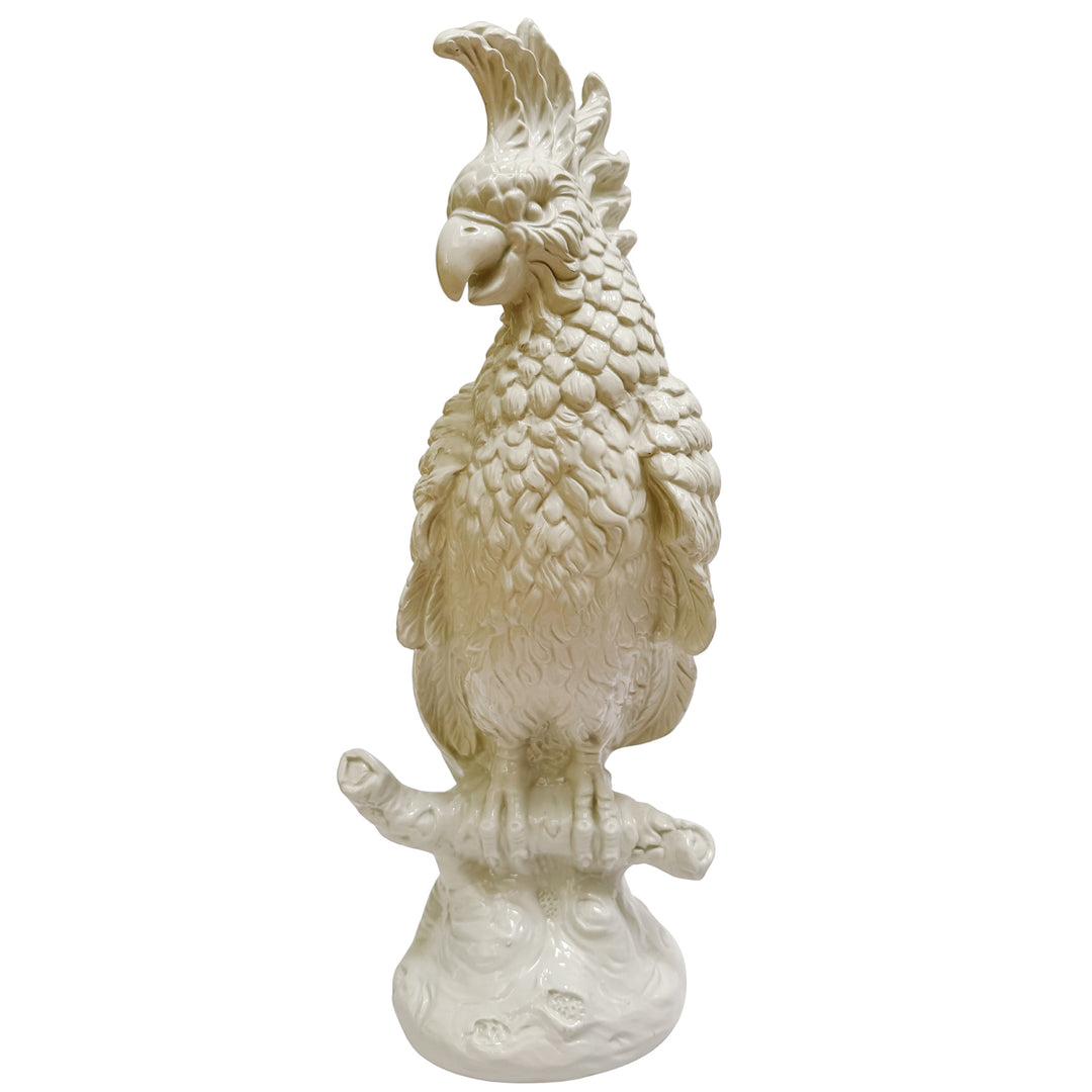 Large Scale Mid-Century Italian Glazed Blanc De Chine Cockatoos