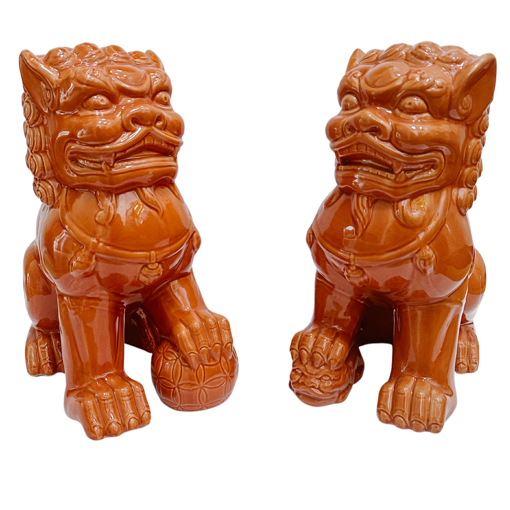 Large Terracotta Glazed Ceramic Foo Dogs