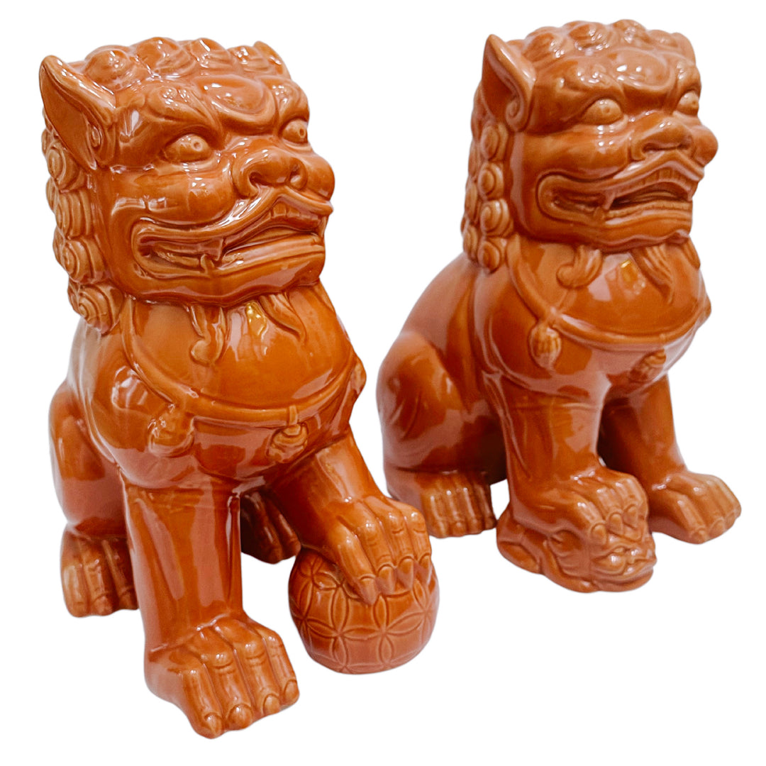 Large Terracotta Glazed Ceramic Foo Dogs