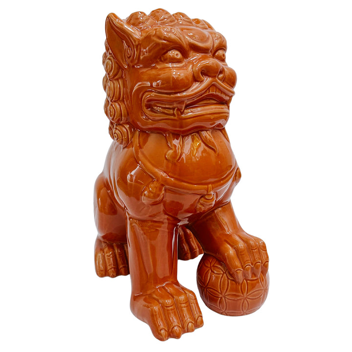 Large Terracotta Glazed Ceramic Foo Dogs