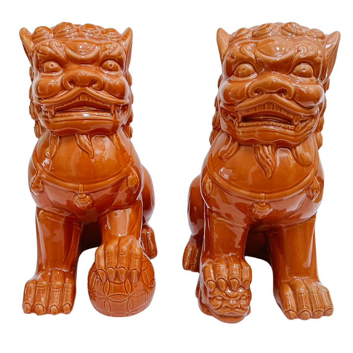 Large Terracotta Glazed Ceramic Foo Dogs