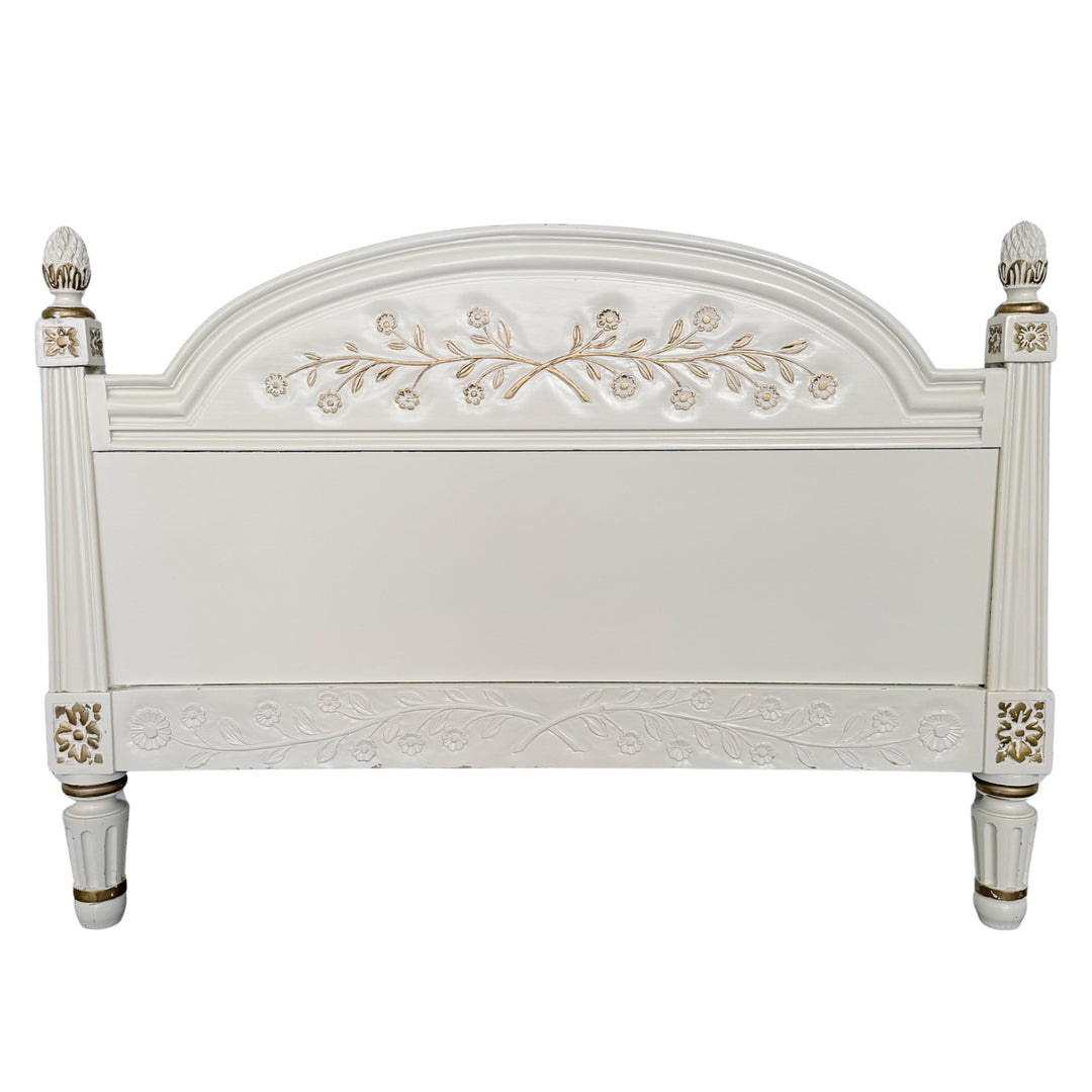 Vintage French Louis XVI Style Creme Peinte & Gilt Twin Cane Beds 