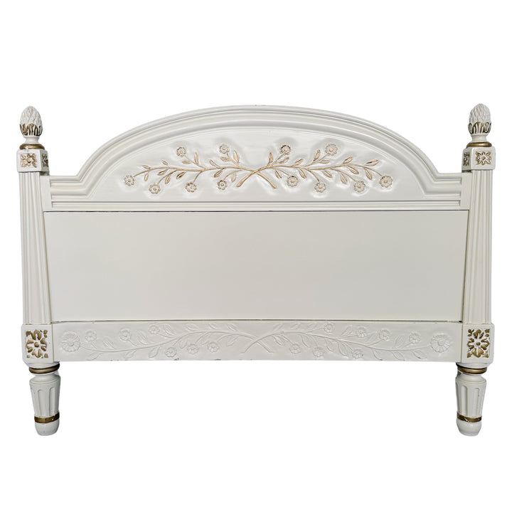 Vintage French Louis XVI Style Creme Peinte & Gilt Twin Cane Beds 