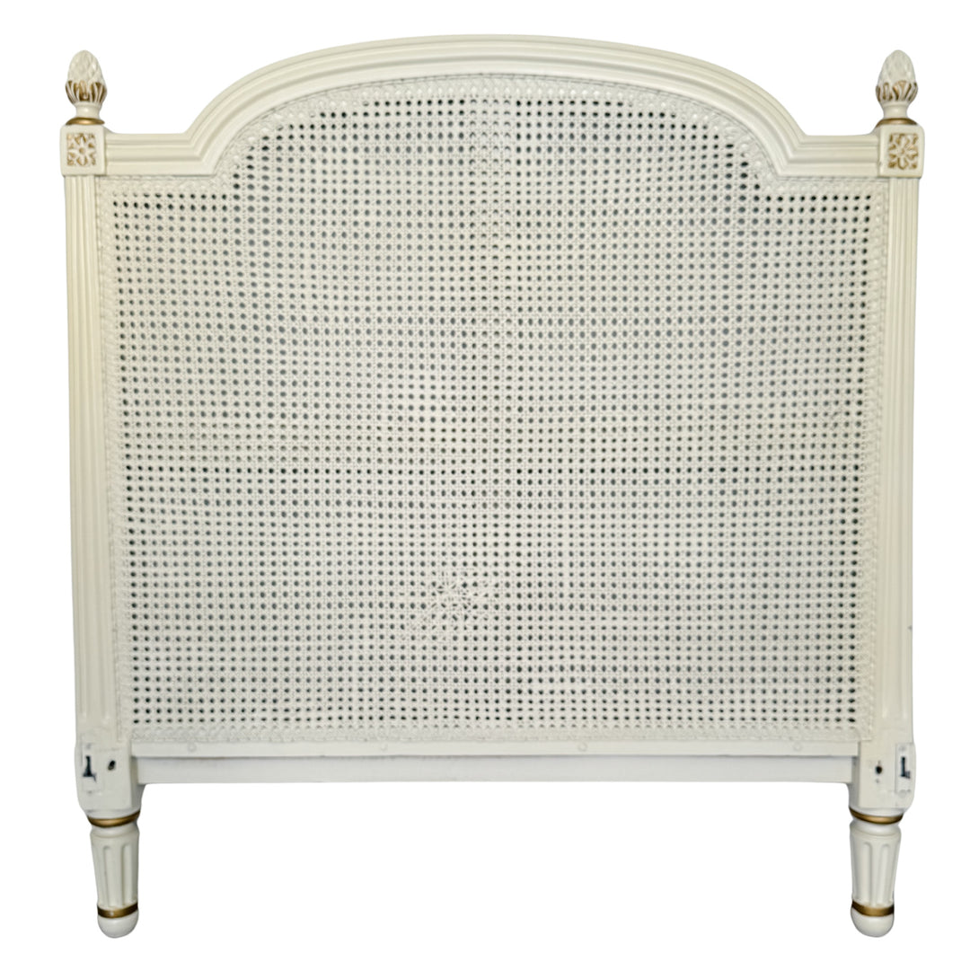 Vintage French Louis XVI Style Creme Peinte & Gilt Twin Cane Beds 