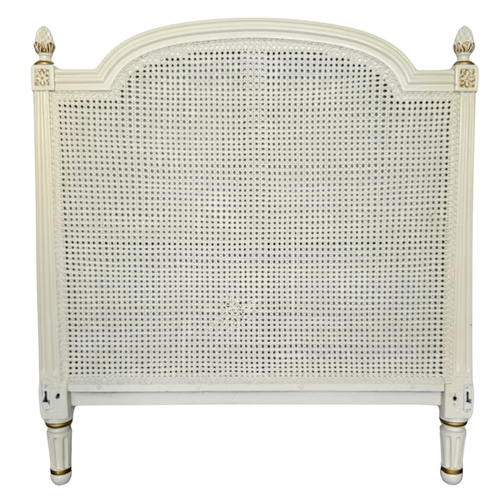 Vintage French Louis XVI Style Creme Peinte & Gilt Twin Cane Beds 