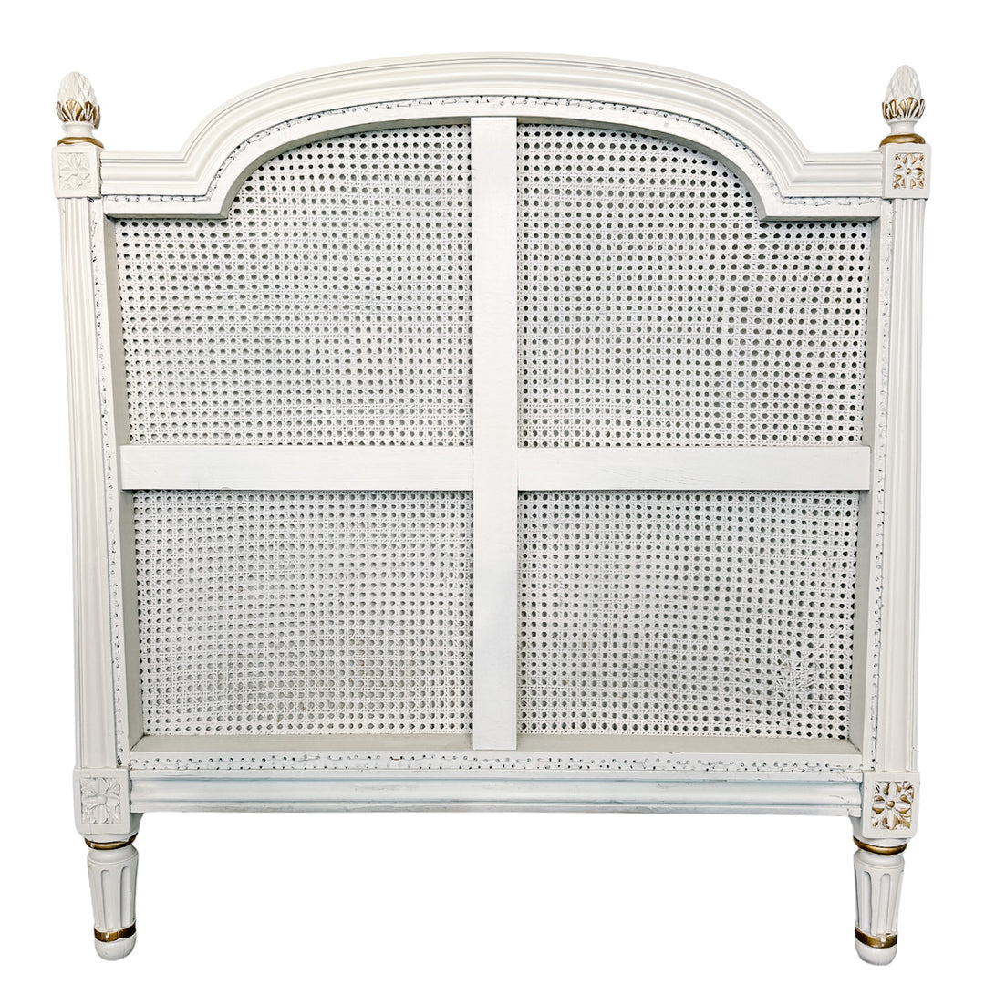 Vintage French Louis XVI Style Creme Peinte & Gilt Twin Cane Beds 