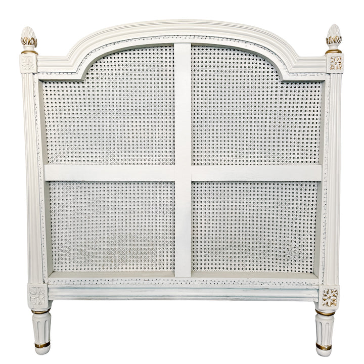 Vintage French Louis XVI Style Creme Peinte & Gilt Twin Cane Beds 