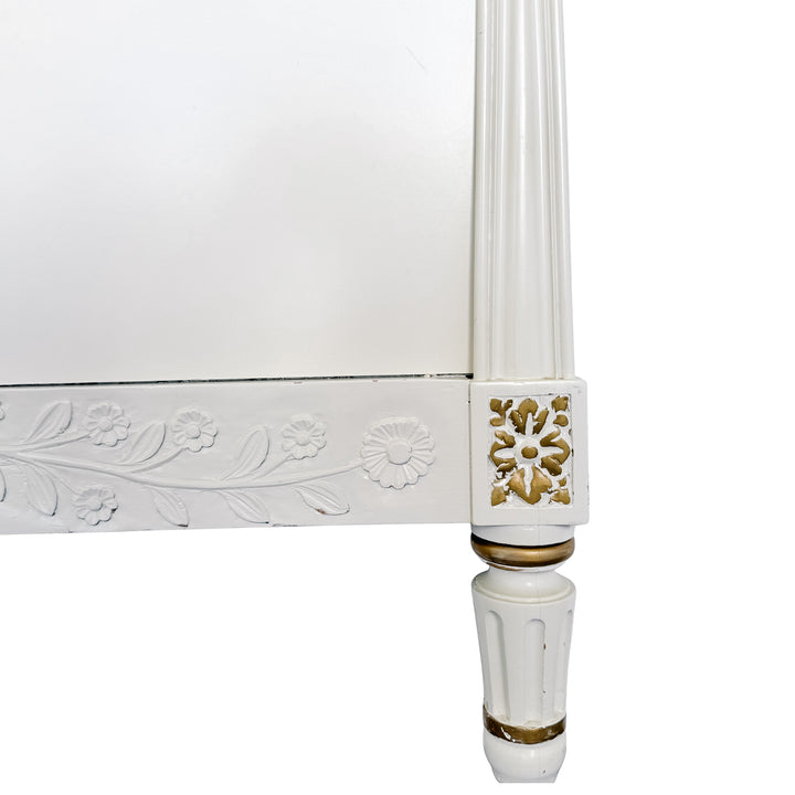 Vintage French Louis XVI Style Creme Peinte & Gilt Twin Cane Beds 