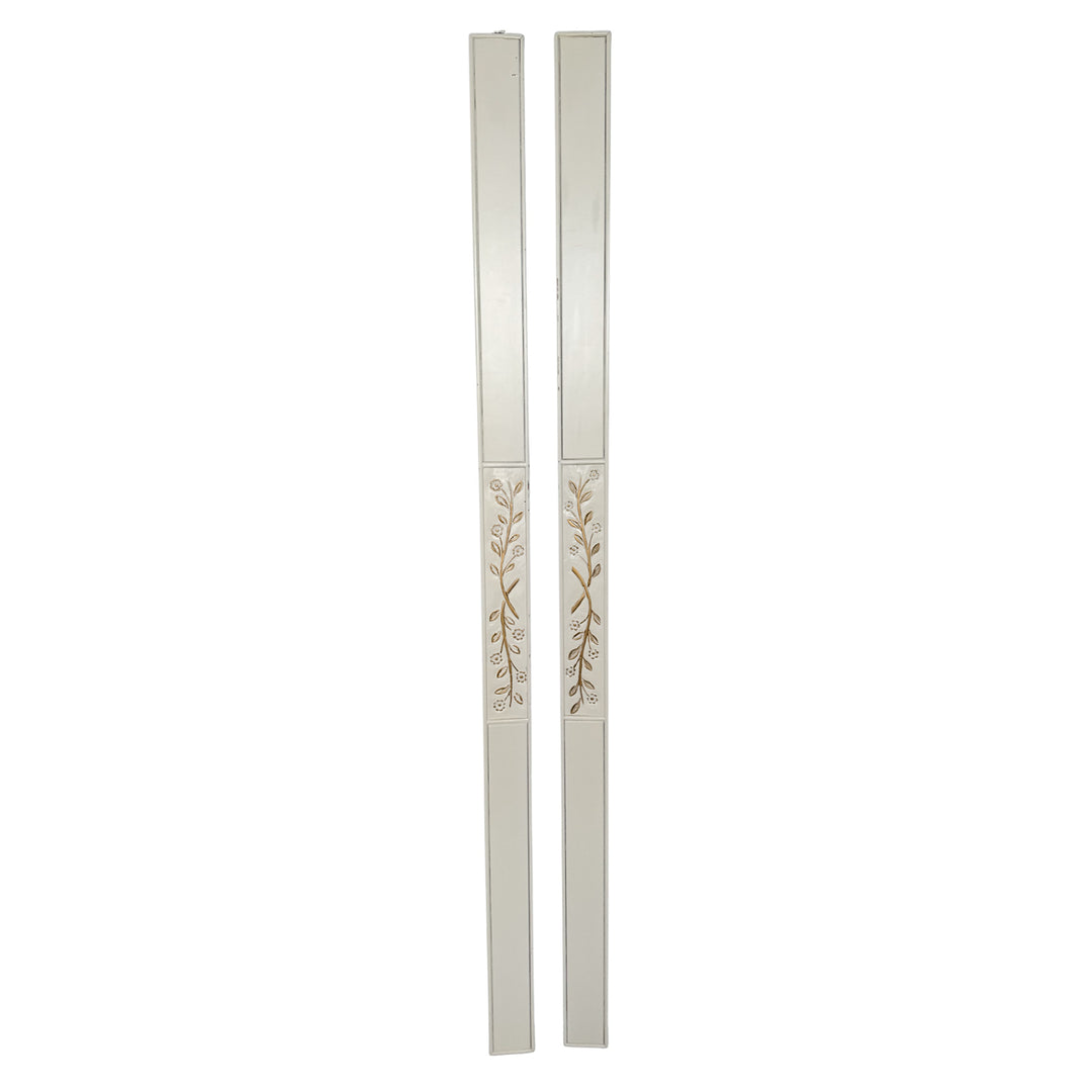 Vintage French Louis XVI Style Creme Peinte & Gilt Twin Cane Beds 