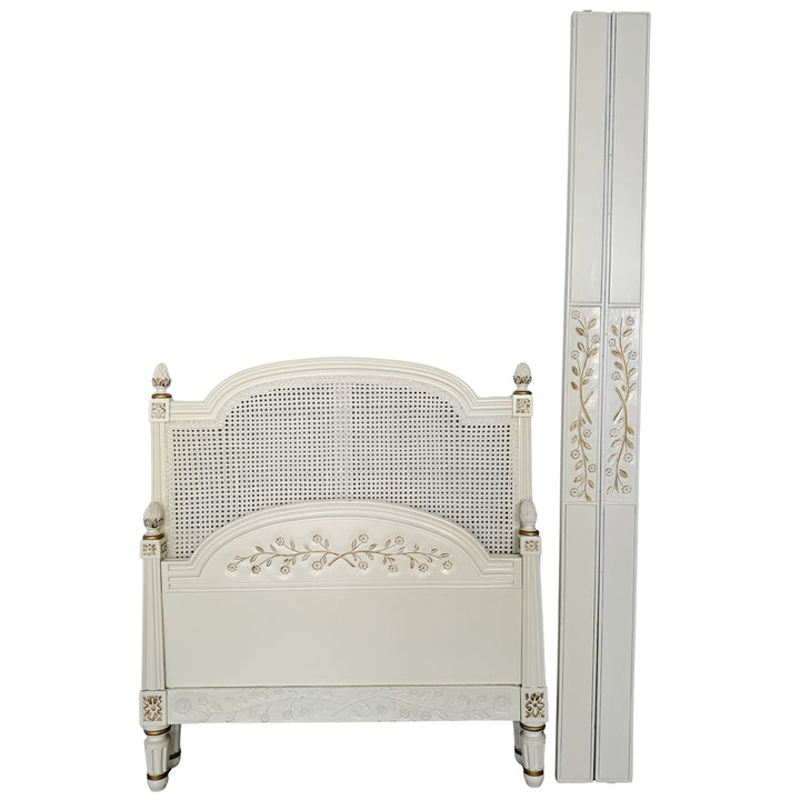 Vintage French Louis XVI Style Creme Peinte & Gilt Twin Cane Beds 