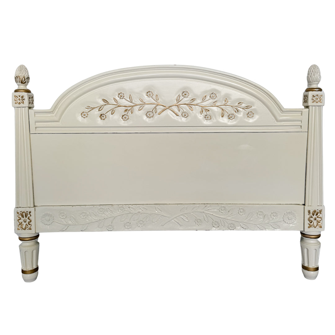 Vintage French Louis XVI Style Creme Peinte & Gilt Twin Cane Beds 