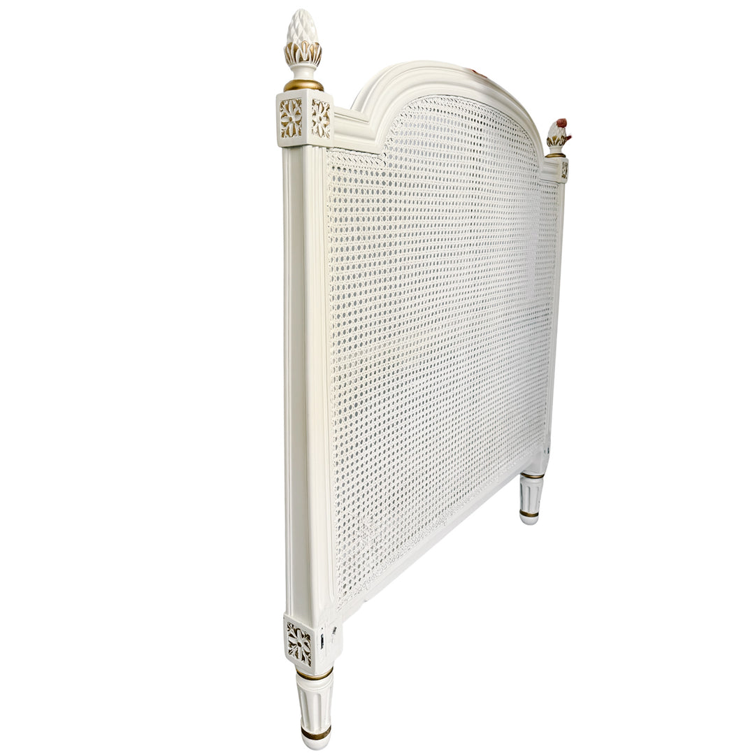 Vintage French Louis XVI Style Creme Peinte & Gilt Twin Cane Beds 