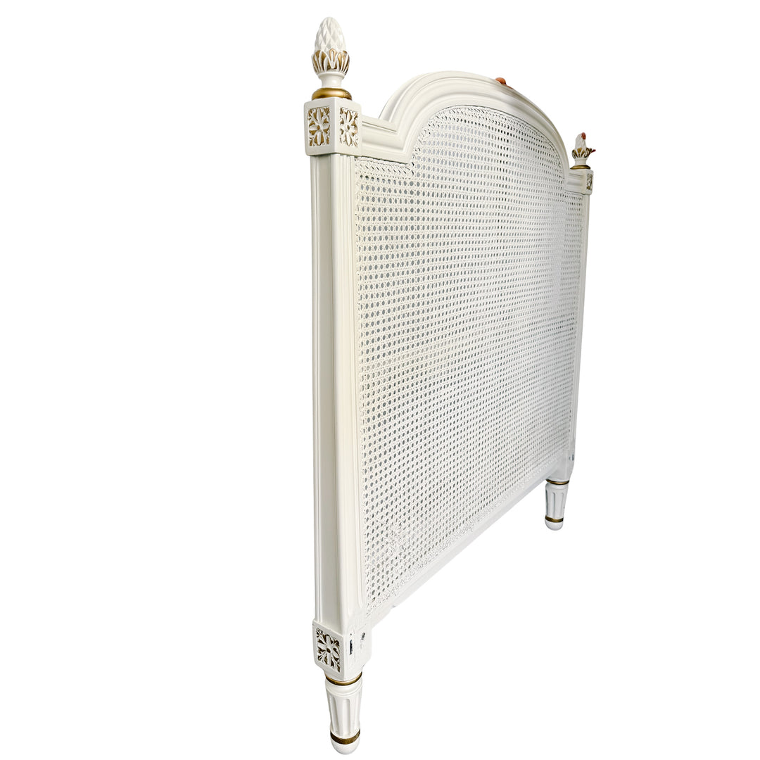 Vintage French Louis XVI Style Creme Peinte & Gilt Twin Cane Beds 