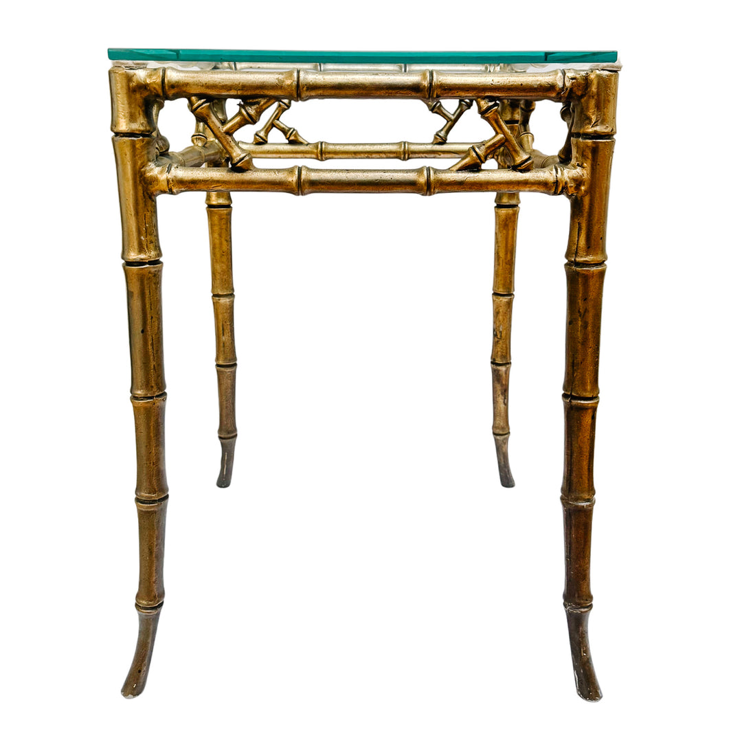 Pair of Mid-Century Gilt Faux Bamboo Side Tables With Glass Tops, Attributed to Phyllis Morris