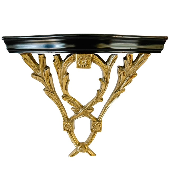 Pair of Neoclassical Cast Brass & Dark Cherry Wood Wall Brackets