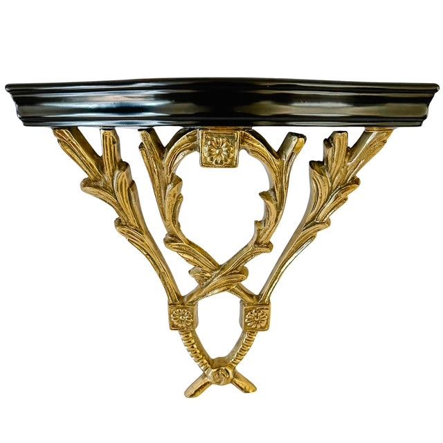 Pair of Neoclassical Cast Brass & Dark Cherry Wood Wall Brackets