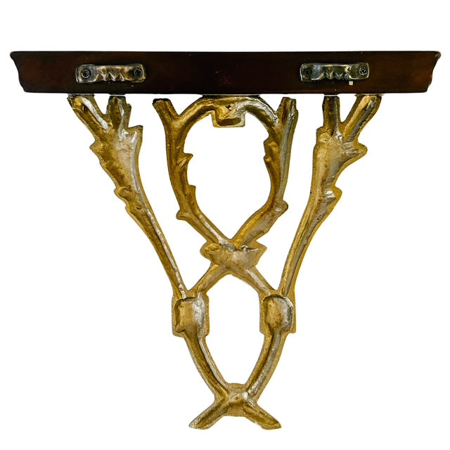 Pair of Neoclassical Cast Brass & Dark Cherry Wood Wall Brackets
