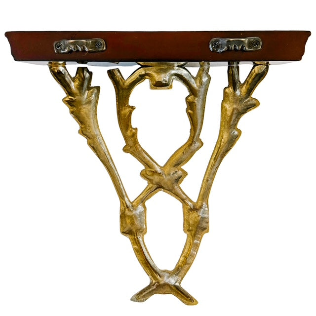 Pair of Neoclassical Cast Brass & Dark Cherry Wood Wall Brackets