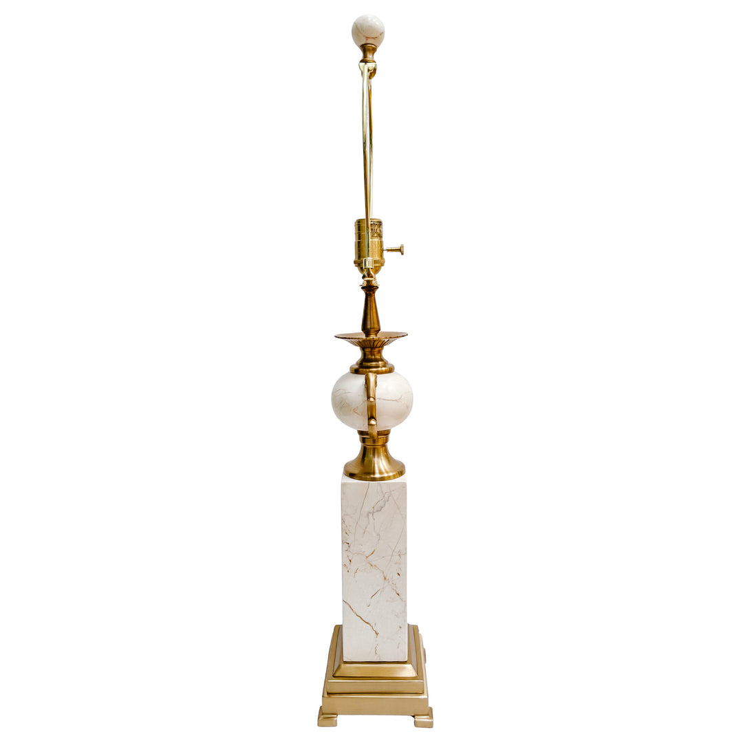 Pair of Neoclassical Cream Marble and Polished Brass Urn-Form Table Lamps