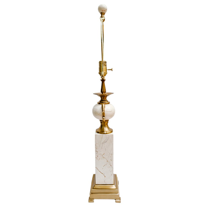 Pair of Neoclassical Cream Marble and Polished Brass Urn-Form Table Lamps
