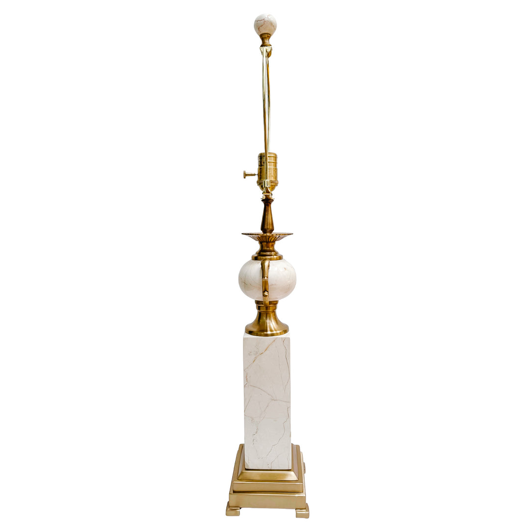 Pair of Neoclassical Cream Marble and Polished Brass Urn-Form Table Lamps