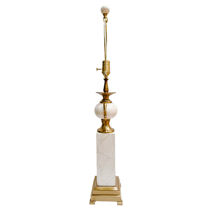 Pair of Neoclassical Cream Marble and Polished Brass Urn-Form Table Lamps