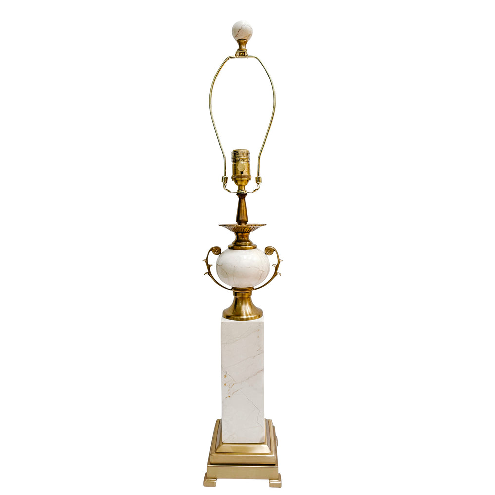 Pair of Neoclassical Cream Marble and Polished Brass Urn-Form Table Lamps