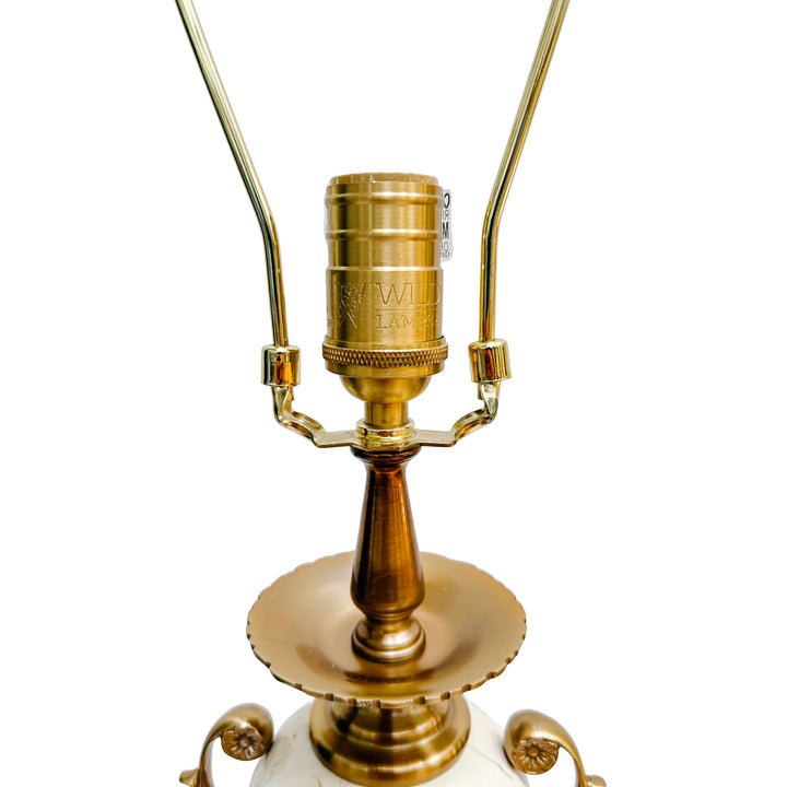 Pair of Neoclassical Cream Marble and Polished Brass Urn-Form Table Lamps