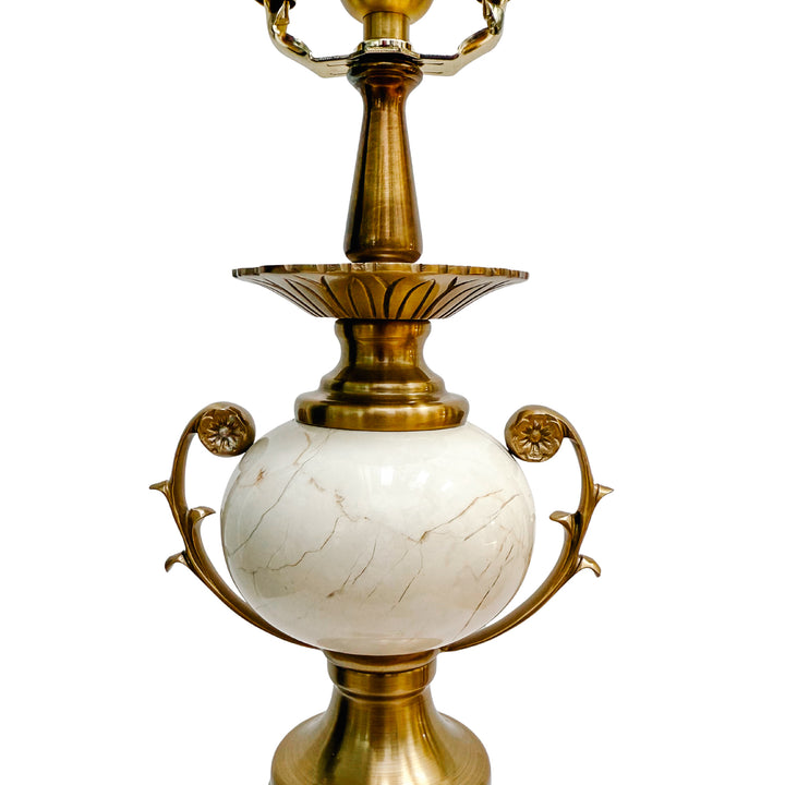 Pair of Neoclassical Cream Marble and Polished Brass Urn-Form Table Lamps