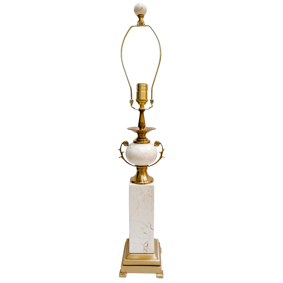 Pair of Neoclassical Cream Marble and Polished Brass Urn-Form Table Lamps