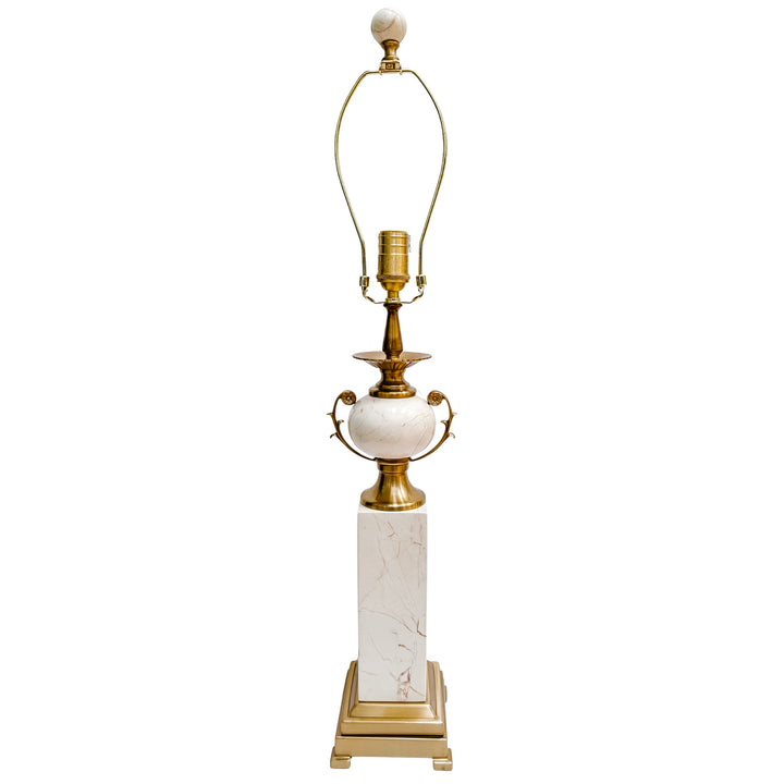 Pair of Neoclassical Cream Marble and Polished Brass Urn-Form Table Lamps