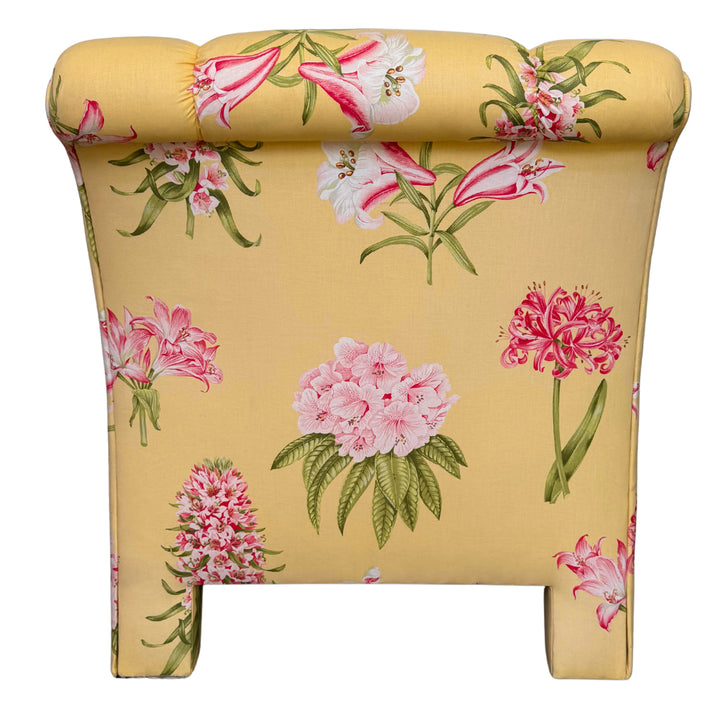 Pair of Palm Beach Regency Yellow Floral Slipper Chairs With Throw Pillows
