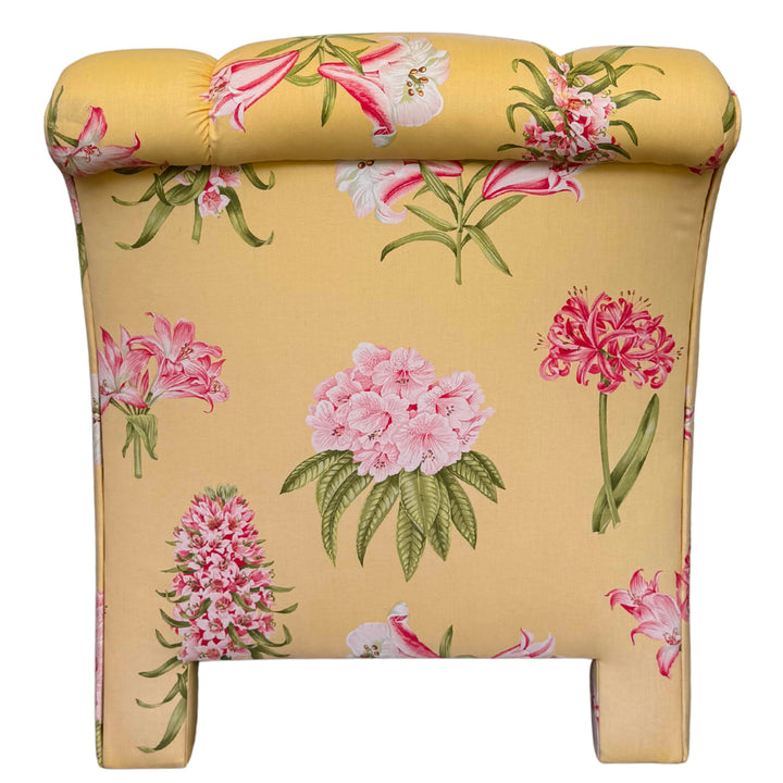 Pair of Palm Beach Regency Yellow Floral Slipper Chairs With Throw Pillows
